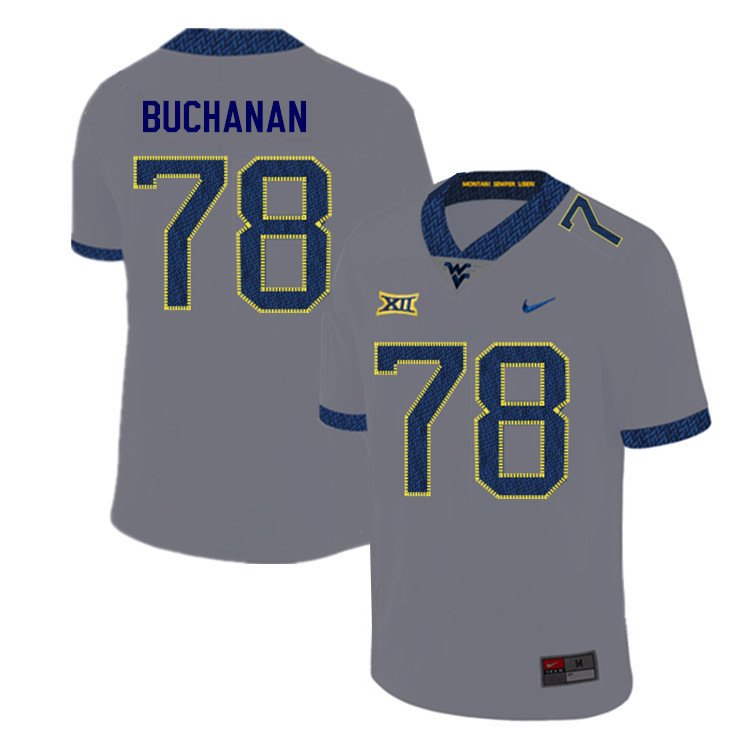 2019 Men #78 Daniel Buchanan West Virginia Mountaineers College Football Jerseys Sale-Gray - Click Image to Close